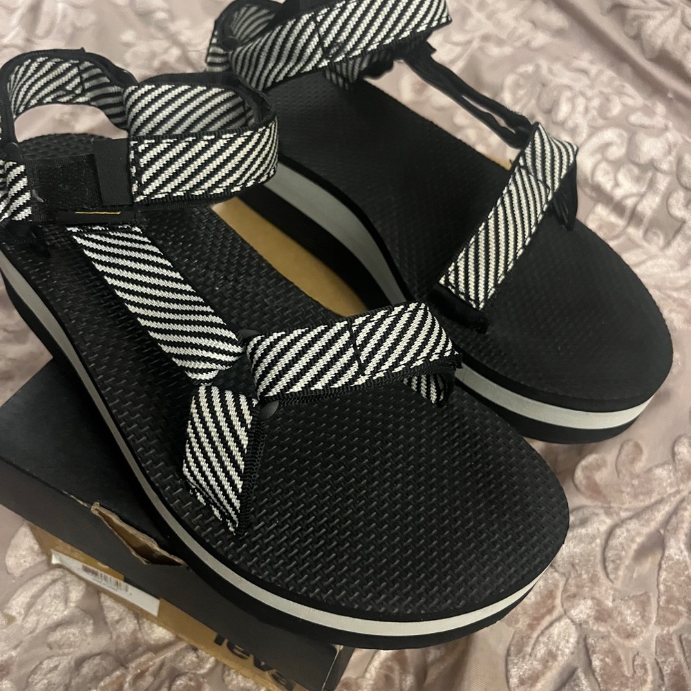 Teva Black and White Striped Sandals for Everyday Comfort